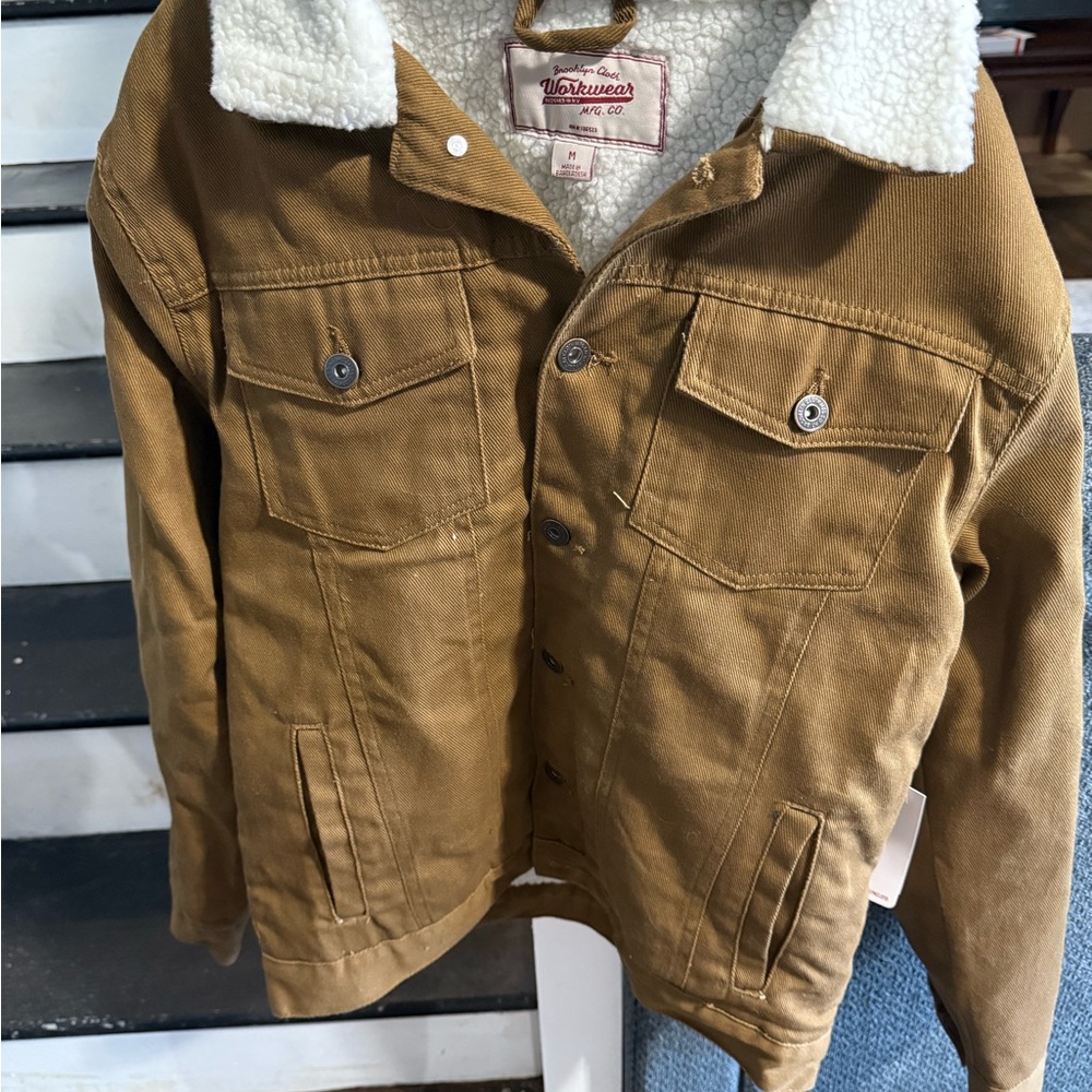Brooklyn Cloth Mens Workwear Tan Sherpa-Lined Jean Jacket